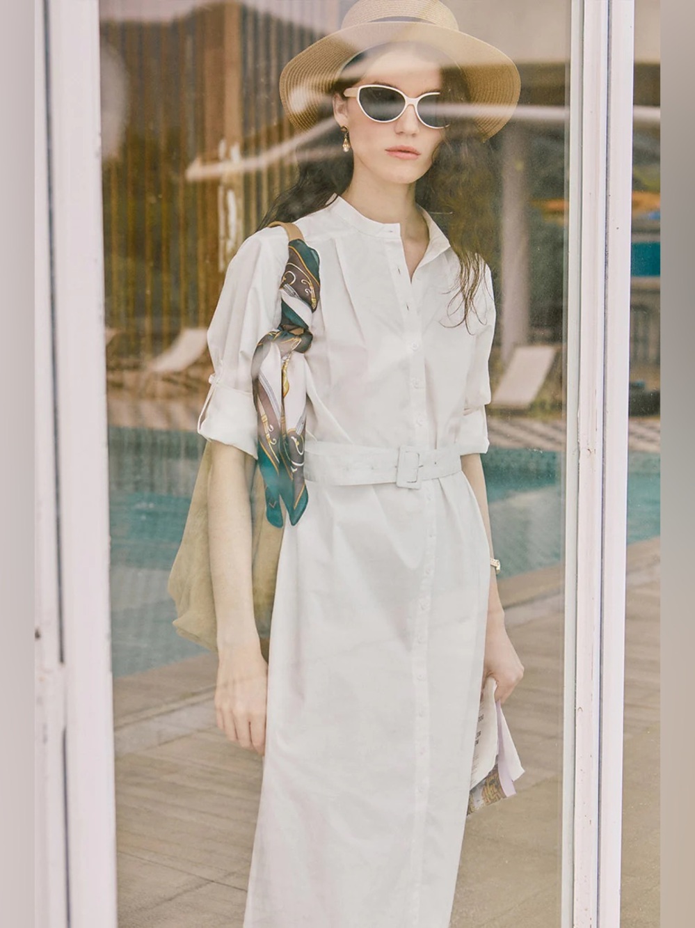 Petite Studio Miles Cotton Midi Dress in White